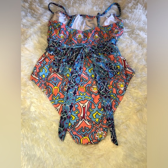 VENUS Blue and Pink One Piece Swimsuit with Decorative Waist Tie - Picture 6 of 14